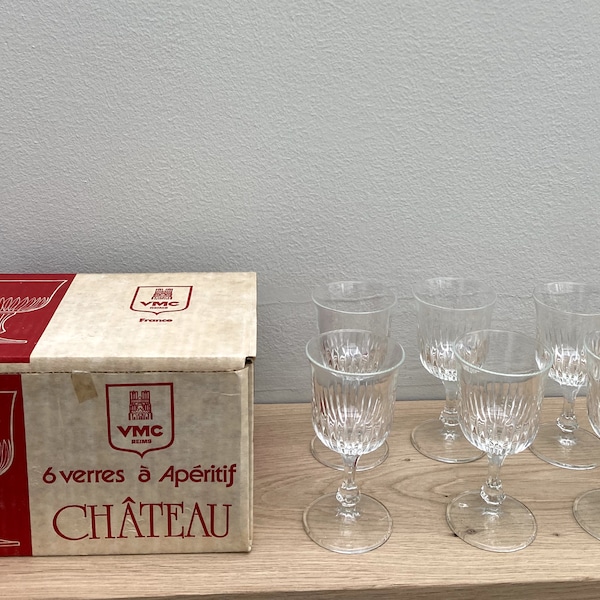 Vintage Crystal VMC Reims CHÂTEAU - 6 Aperitif Glasses
