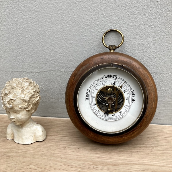 Vintage Round French Barometer - 60's