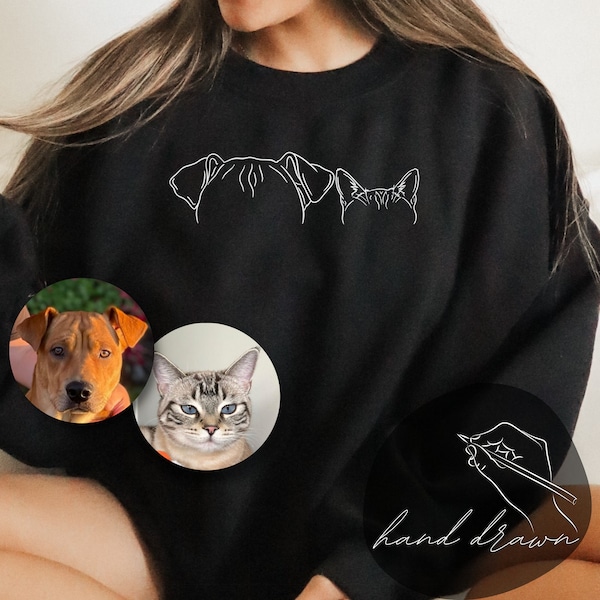 Custom Pet Ear Crewneck, Personalized Dog Sweatshirt, Best Friend Animal Lover Gift, Hand Drawn, Ear Outline Drawing, Memorial Loss Keepsake