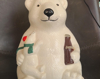 Barattolo per biscotti Coca-Cola del 1998, orso polare e cucciolo