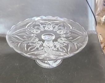 Eapg Bryce Higbee Cake Plate Fleur-de-Lis pattern Scalloped Edge 9.5" X 5"