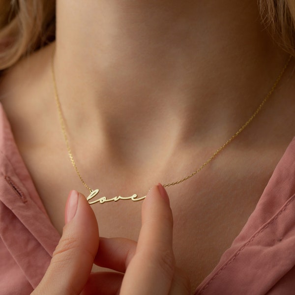 Tiny Love Necklace, Dainty Love Necklace, Mothers Day Gift, Initial Necklace, Wedding Gift, Gift for Mom, Gift for Her, Birthday Gift