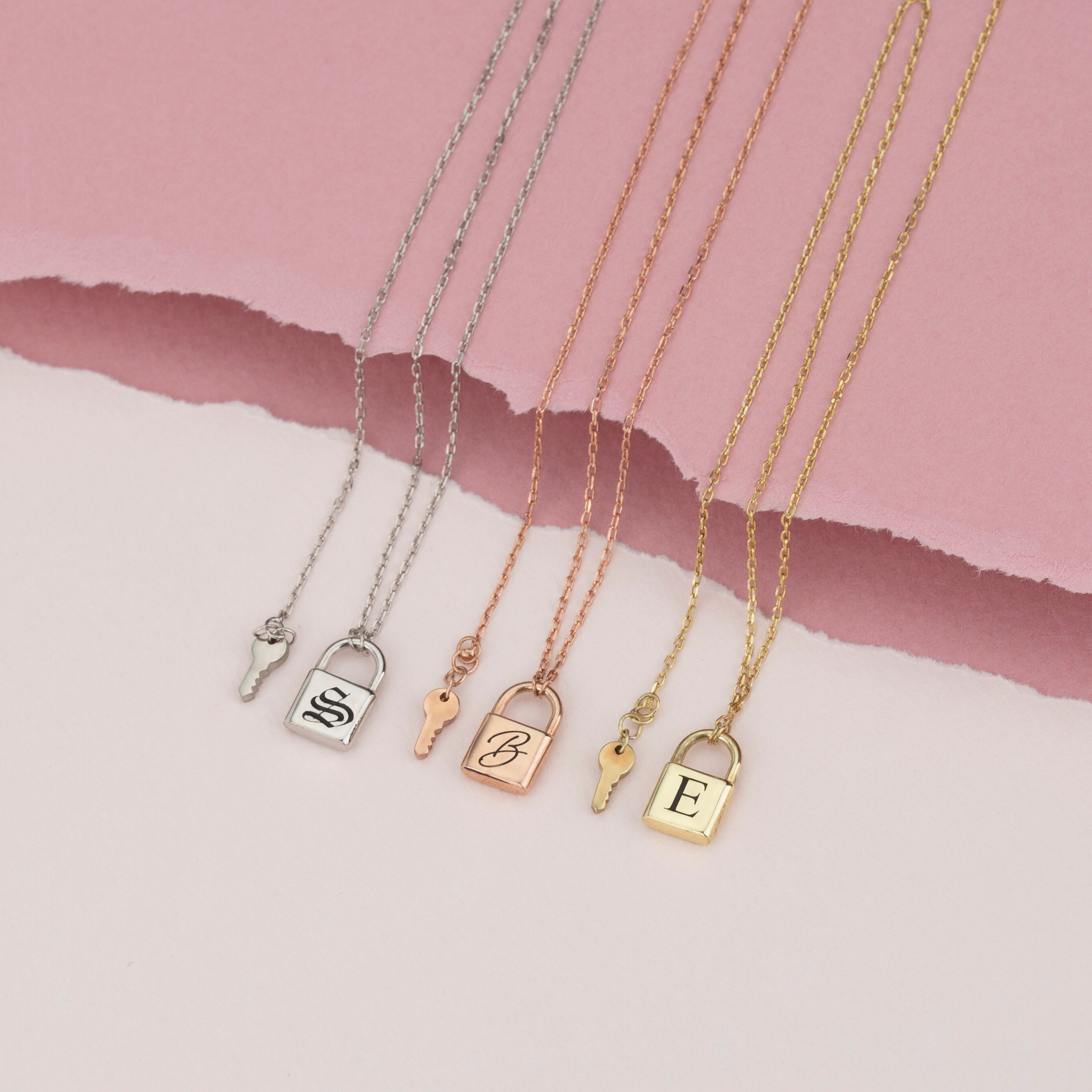 Initial Lock Necklace with Diamonds - Gold Vermeil - Oak & Luna