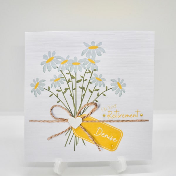 Personalised retirement cards, on your retirement, retire, daisy, daisy cards, daisy gifts, greeting cards, floral cards for her, leaving,