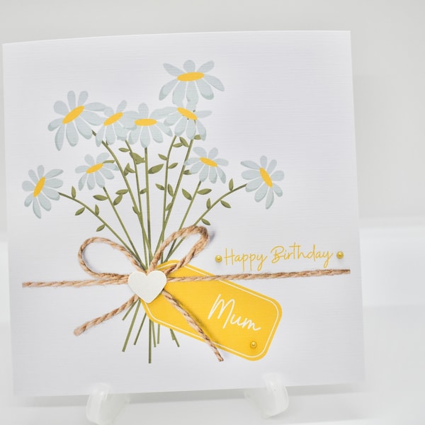 Mum birthday card, personalised birthday cards, April birth month flower cards, Mam, Mom. Ma, Mummy, Mother, daisy cards, daisy gifts,