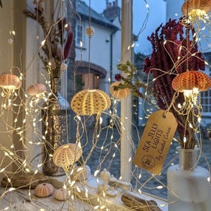 Luces de cadena de erizo de mar con cuentas de cristal de cuarzo rosa, iluminación para romantizar tu vida.