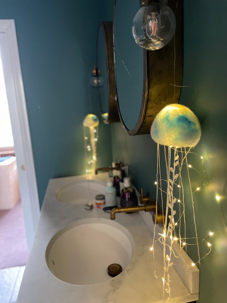 Handmade jellyfish lamp, 9inch diameter, sea creature gift, beach core, marine themed bathroom accent image 9