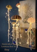 Whimsical group of four Sea urchin Jellyfish Lamps, Fairy Lights, Romantic Home Decor