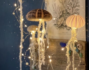 Conjunto caprichoso de cuatro lámparas con forma de erizo de mar y medusas, luces de hadas, decoración romántica para el hogar.