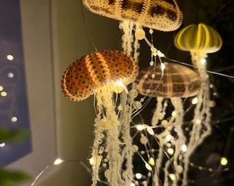 Whimsical group of four Sea urchin Jellyfish Lamps, Fairy Lights, Romantic Home Decor