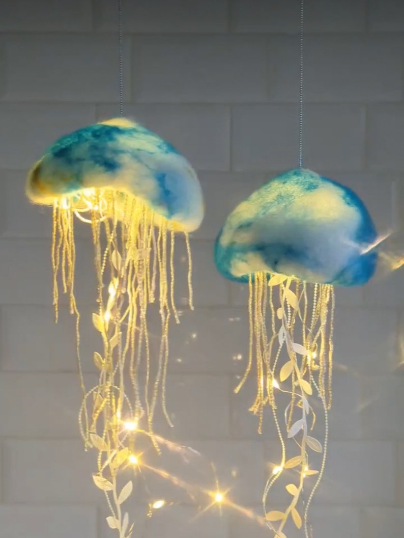 Handmade jellyfish lamp, 9inch diameter, sea creature gift, beach core, marine themed bathroom accent image 7