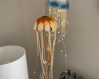 Bespoke Jellyfish Lamp Shade, beach house Theme Decor with LED string Lights.