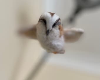 Needle felted Barn owl in flight with personalised message