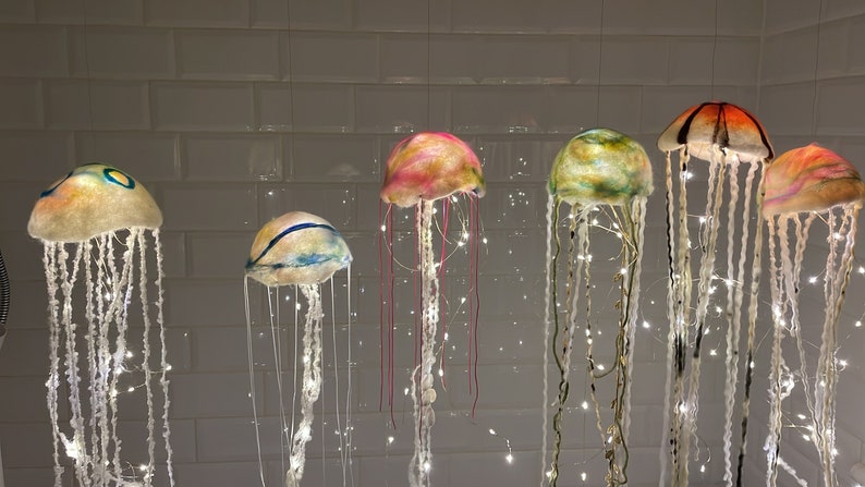 Handmade jellyfish lamp, 9inch diameter, sea creature gift, beach core, marine themed bathroom accent image 1