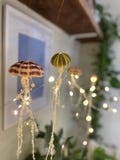 Jellyfish lamps, four sea urchin shells with 50 led fairy lights.