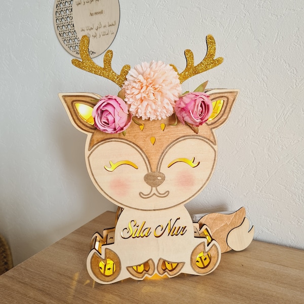 Lampe en bois, lampe personnalisée veilleuse biche lampe biche cadeau personnalisé deco biche