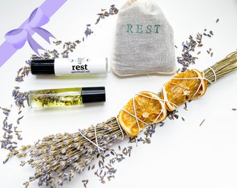 ULTIMATE LAVENDER BUNDLE | Rest Scent Pouch, Oil, & Smoke Wand | Spiritual Energy Cleanse Roll-On Perfume | Witchcraft Gift | Herbal Blend