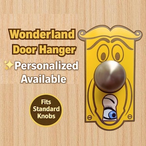 Alice in Wonderland WOOD  Doorknob Hanger – Mad Hatter Party Decoration – Laser Engraved Wood Sign