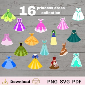 Robe de princesse SVG, lot de robe de prince. 16 robes de princesse, créations de princesse en papier
