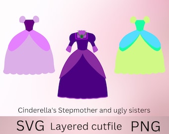 Abiti della famiglia malvagia di Cenerentola SVG PNG: Lady Tremaine, sorellastre (download digitale)