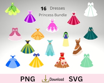 Princess Dress SVG, Princes Dress Bundle. 16 princess Dresses, princess papercraft