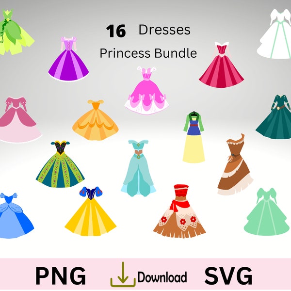 Robe de princesse SVG, lot de robe de prince. 16 robes de princesse, créations de princesse en papier