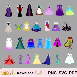 Princess Dress SVG, Princess Bundle, 28 Kleider für Princess Paper Handwerk und Party Dekor.