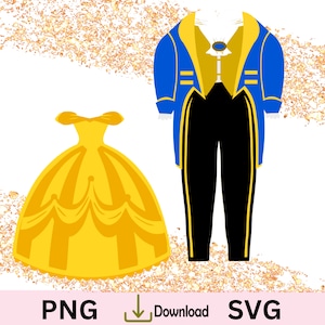 Vestiti della Bella e la Bestia. Abito di bellezza SVG, vestiti Bestia SVG, Png, coppia principe reale.