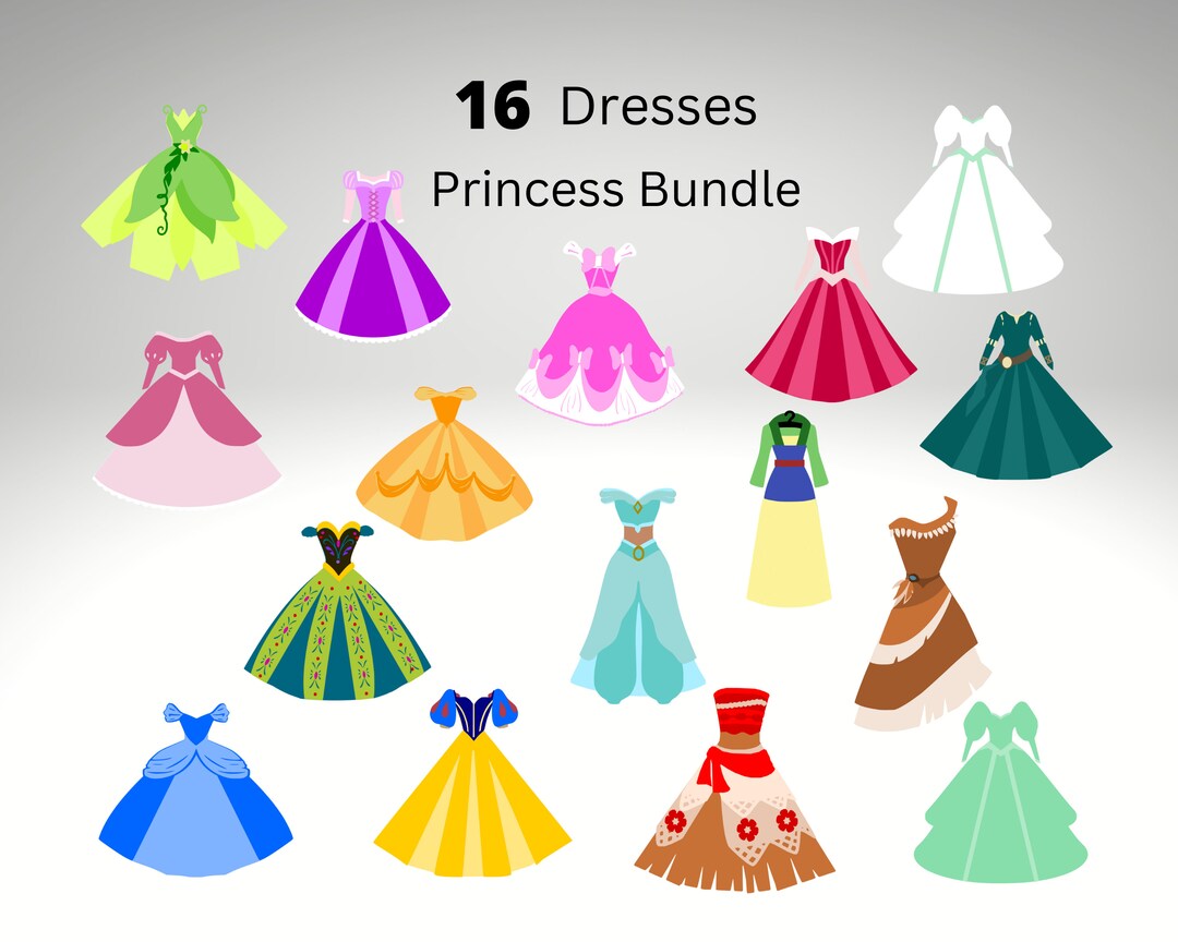 Princess Dress SVG Princes Dress Bundle. 16 Princess Dresses Etsy
