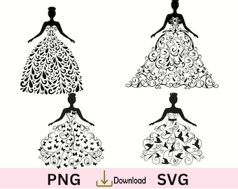 Hochzeitskleid SVG, Spitzenkleid, Prinzessinnenkleid. Schick. Prinzessin Wandkunst, Hochzeitskleid Schattenbox