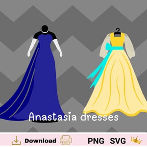 Princess Anastasia Dress Digital Designs: Yellow & Opera Gowns (PNG, SVG, PDF)