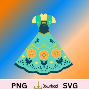 Könnte beinhalten: Ein blaugrünes Kleid mit einem gelben und grünen Blumenmuster. Das Kleid hat ein dunkelblaues Oberteil und einen gelben Kragen. Das Kleid ist mit Sonnenblumen und Blättern verziert.