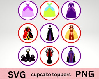Villian cupcake toppers. Princess Villain circle toppers. SVG, PNG