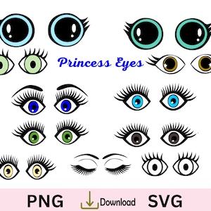 Princess EYES SVG, yeux de poupée, sourcils, visage de princesse. cils
