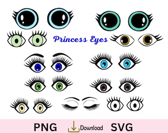 Princess EYES SVG, Doll Eyes , eye brows, princess face. eye lashes