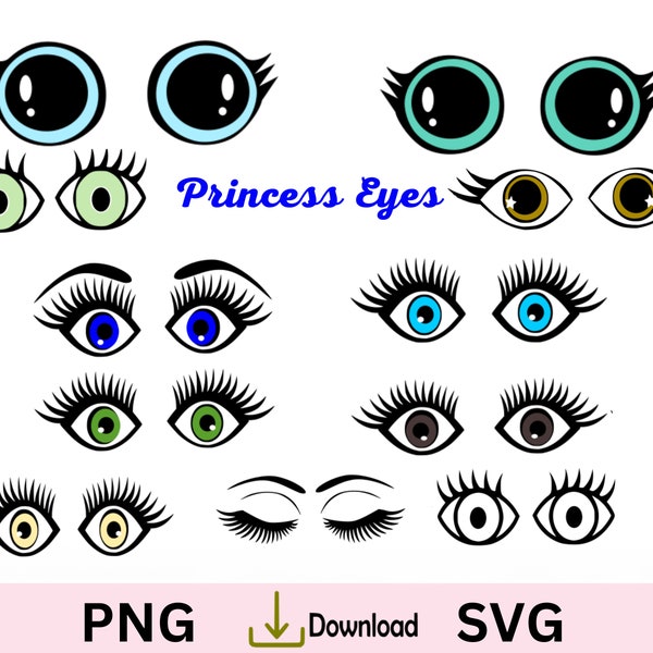 Princess EYES SVG, yeux de poupée, sourcils, visage de princesse. cils