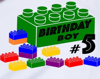 Building Blocks Geburtstags-Shirt SVG, PNG und Sublimations-Bricks-T-Shirt. Geburtstagskind mit Backsteinen.