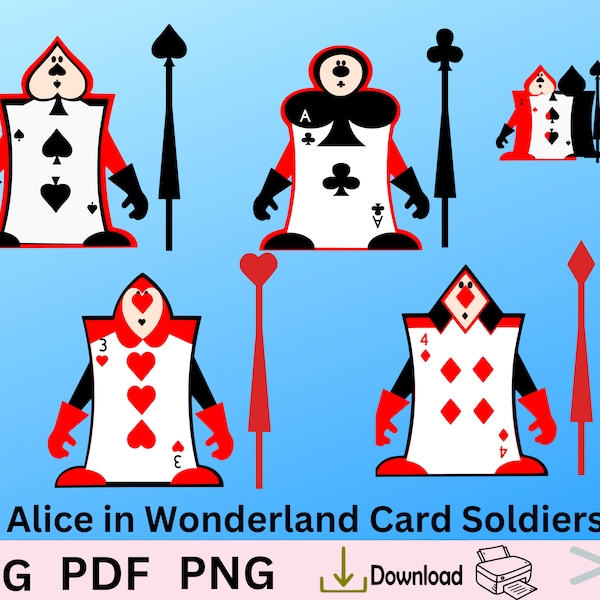 Alice au pays des merveilles carte soldats, fête du pays des merveilles, carte soldats SVG, carte soldats PNG, signes Alice au pays des merveilles soldats yard.