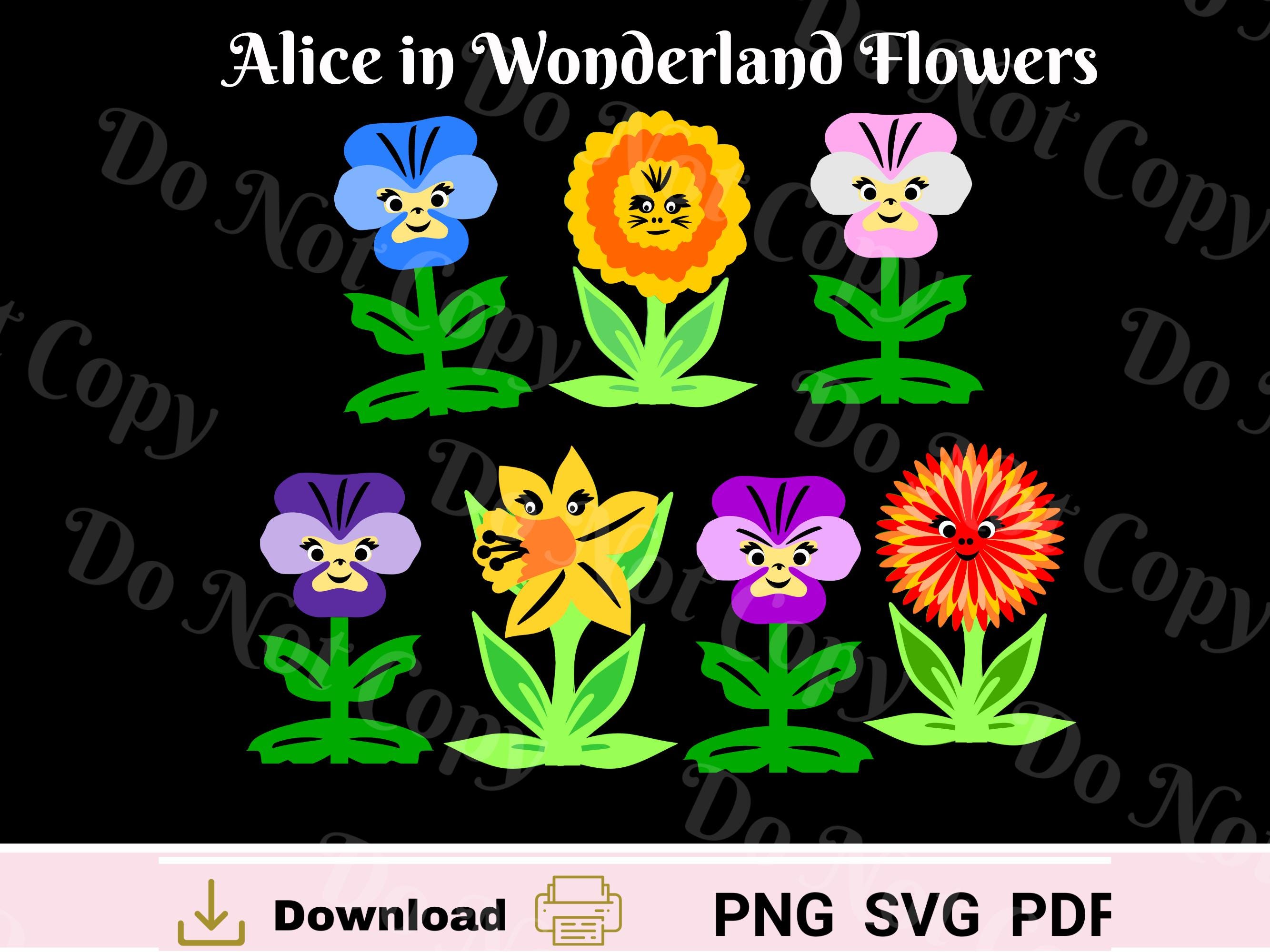 Alice in Wonderland Flowers With Faces: SVG, PNG, Pdf,mad Hatter