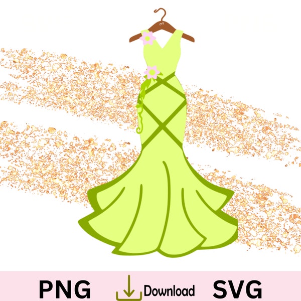 Princess Wedding Dress, layered Cut file, Tiana Wedding Dress. PNG, SVG layered instant download.