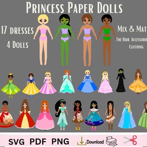 Princess Paper Dolls: 4 Dolls, 17 Dresses (Digital Download)