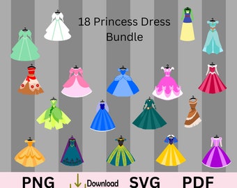 Princess Dress SVG, 18 Princess Dress Bundle, Fancy Dress,