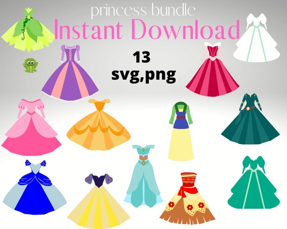 Princess SVG Princess Bundle 13 Different Dresses. - Etsy