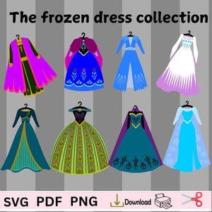 Robes de soeurs congelées, Anna et Elsa SVG, robe de princesse SVG. Reine des glaces, créations en papier 3D