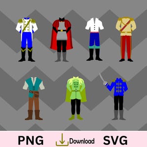 Cartoon Prince Costume SVG Bundle: Charming, Phillip, Eric (Digital Download)