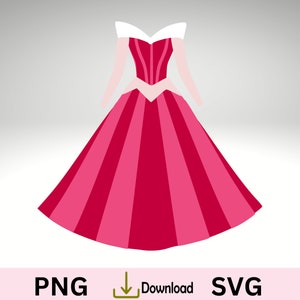 Prinses jurk SVG, fancy feestjurk, verjaardag cupcake toppers, klein meisje feest, 3D prinsessenjurk. Prinses Aurora
