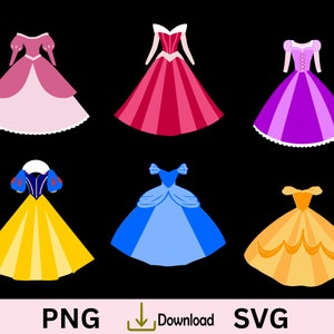 Prinzessin Kleid SVG, Ausgefallenes Partykleid, Geburtstag Cupcake Toppers, kleine Mädchen-Party.  6 Kleider. Prinzessin T-Shirt SVG, 3D Prinzessin Kleid
