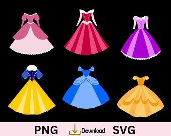 Princess Dress SVG, Fancy party dress, Birthday Cupcake toppers, little girl party.  6 dresses. Princess T-shirt SVG,3D princess dress