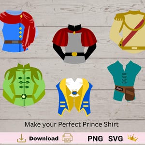 Disfraces de camiseta de príncipe mágico: príncipe Florian, príncipe Phillip Disfraces de camiseta de príncipe azul para príncipe. Personajes de cuentos de hadas favoritos