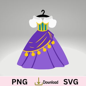 Esmeralda SVG, robe de princesse SVG, décoration de gâteau pour une fête de princesse.